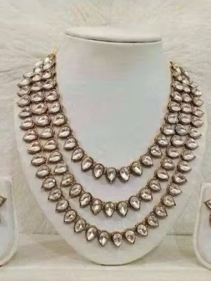 Three Layer Kundan Necklace Earring Set Jewellery Designer Traditional Indian Wedding BridalJewelry