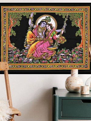 Lord Radhe Krishna Fabric Poster Tapestry Hindu Deity God Krishna Radha Wall Hanging