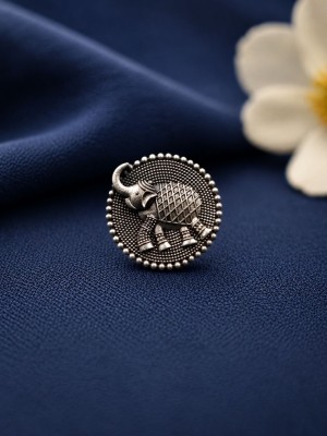 Unique Majestic Indian Elephant Oxidized Silver Adjustable Free Size Finger Ring