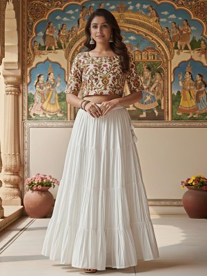 Solid White Free Size Cotton Flared Skirt For Women