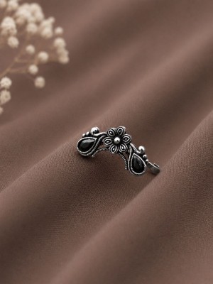 Traditional Oxidized Flower Nose Pin Silver Plated Ethnic Non-Piercing Adjustable Jewelry
