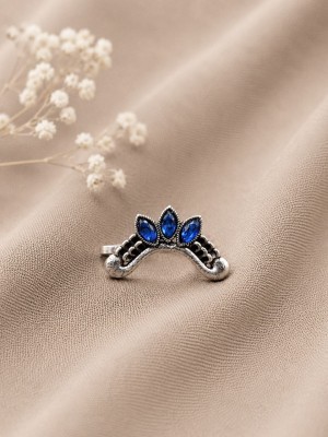 Traditional Nose Pin Silver Oxidized Ethnic Stone Crafted Non-Piercing Adjustable Jewelry