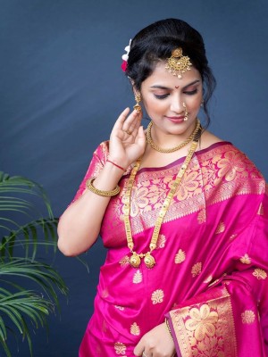 Sangeeta Pink Ethnic Jacquard Banarasi Silk Zari Woven Saree with Unstitched Blouse Piece