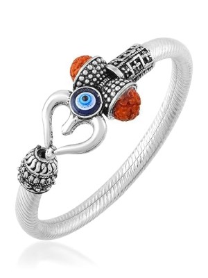 Trishul Evil Eye & Rudraksh Kada Silver Oxidized Openable Designer Bracelet Nazriya