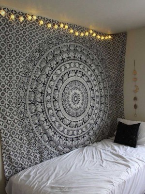 Black & White Elephant Floral Hippie Mandala Tapestry Wall Hanging Bedspread