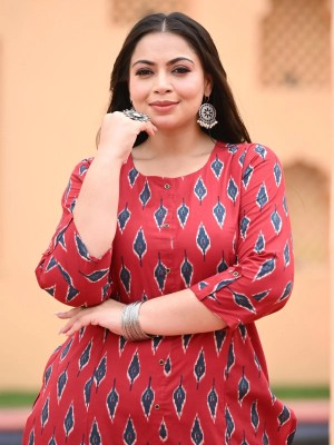 Maroon Plus Size Printed Cotton Premium & Elegant Straight Kurti Casual Tunic Top for Women - Kurta Only