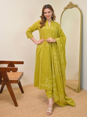 Mustard Yellow Bandhej Printed Indian Salwar Kameez Anarkali Kurti Pant Dupatta Set for Women