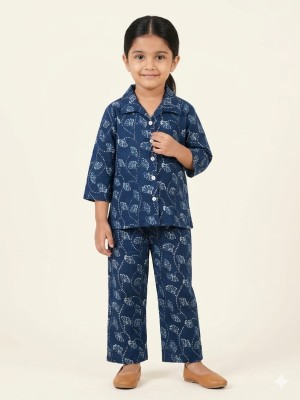 Blue Cotton Floral Printed Indian Ethnic Kurti Pant Co Ord Set for Girl Kids Wear Salwar Kameez