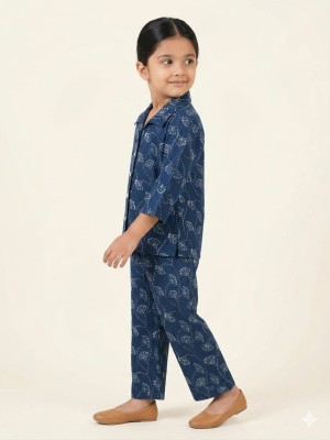 Blue Cotton Floral Printed Indian Ethnic Kurti Pant Co Ord Set for Girl Kids Wear Salwar Kameez