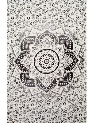 Lotus Ombre Mandala Tapestry Twin Cotton Boho Tapestry Wall Hanging Beach Throw