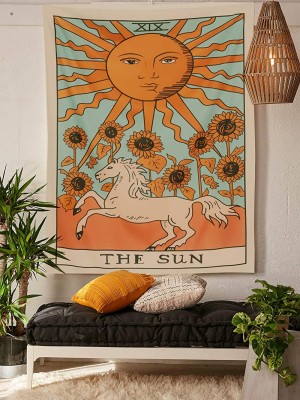 The Sun Tarot Card Tapestry Wall Hanging Halloween Gift Decor Occult Print Wall Tapestry