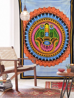 Fatima Hand Hamsa Tapestry Wall Hanging Psychedelic Mandala Tapestry