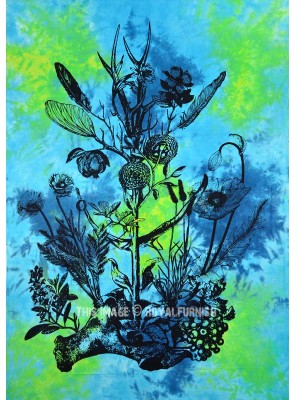 Hippie Multi Tie Dyed Opium Poppy Plant Printed Tapestry Wall Hanging
