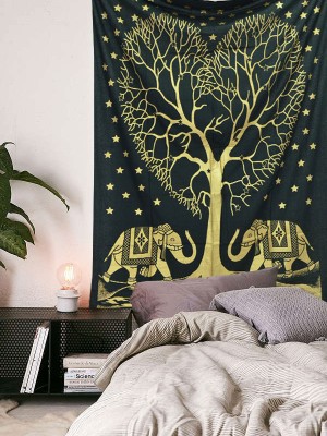 Sparkling Gold Valentine Love Tree Elephant Wall Tapestry Wall Hanging