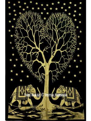 Sparkling Gold Valentine Love Tree Elephant Wall Tapestry Wall Hanging