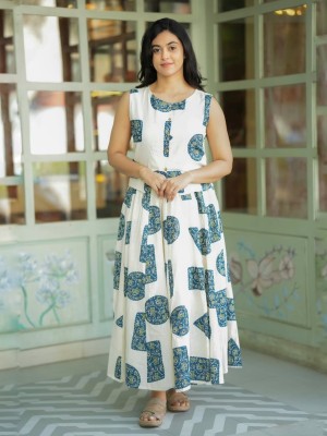 Summer Printed Cotton Short Kurti Top With Skirt Co Ord Set (Set Of 2)