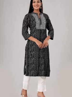 Black Bandhej Print Ethnic Kurti Indian Pakistani Aline Top Bandhani Kurta Dress