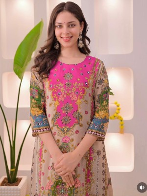 Festive Ethnic Wear Sharara Suit Set Kurti Pant with Dupatta Salwar Suit (Set Of 3)