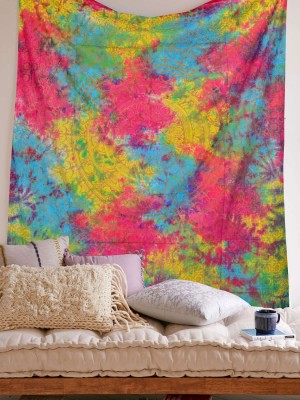 Large Multicolored Tie Dye Cotton Tapestry Mandala Hippie Trippy Wall Hanging