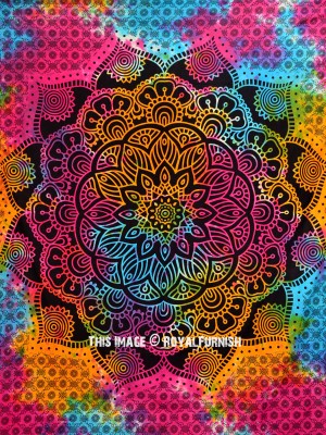 Black Multi Tie Dye Mandala Tapestry Wall Hanging Boho Decor