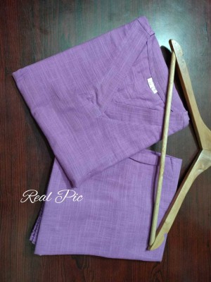 Lavender Office Wear V-Neck Cotton Co-ord Set Kurti Plazzo (Set Of 2)