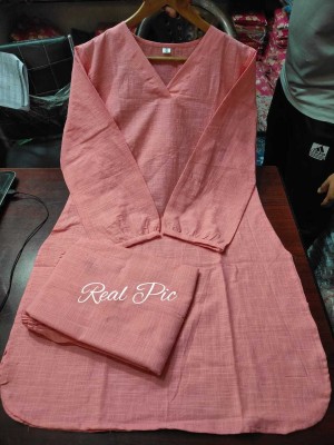 Peach Office Wear V-Neck Cotton Co-ord Set Kurti Plazzo (Set Of 2)