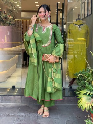 Wedding Anarkali Sequence Work Kurti Pant With Dupatta Set Salwar Kameez (Set Of 3)