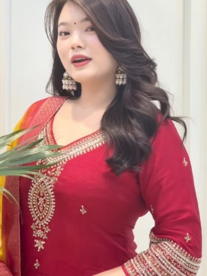 Red Traditional Embroidered Silk Kurti Pant with Dupatta Salwar Suit - Set Of 3