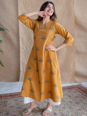 Sofia Green Printed Cotton Henley Neck Aline Salwar Kameez Co Ord Set with Pockets