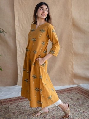 Sofia Green Printed Cotton Henley Neck Aline Salwar Kameez Co Ord Set with Pockets
