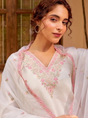 Designer Pakistani Heavy Embroidered V-Neck Kurti Sharara with Dupatta Salwar Suit - Set Of 3