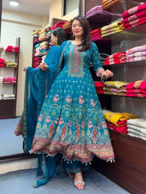 Rajasthani Anarkali Hand Work With Latkan Kurti Pant Dupatta Set Salwar Kameez (Set Of 3)