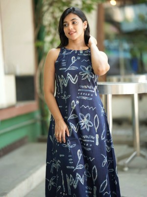 Blue Fresh Summer Floral A-Line Cotton Kurti Pant Co Ord Set For Women (Set Of 2) 