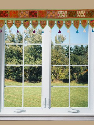 Vintage Tribal Patchwork Embroidered Bohemian Window Door Valance Topper - 2 Meter