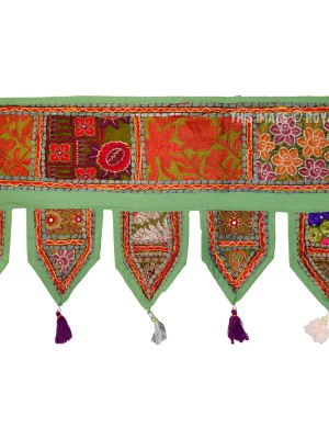 Vintage Tribal Patchwork Embroidered Bohemian Window Door Valance Topper - 2 Meter