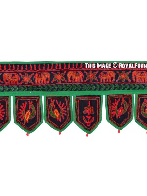Unique Elephant & Birds Embroidered Indian Toran Door Hanging Valance - 1 Meter