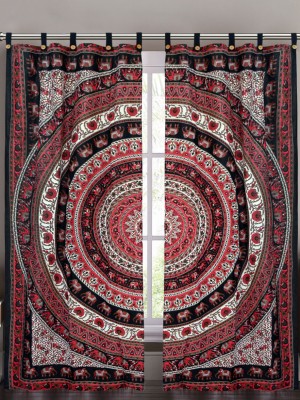 Multicolored Elephants Medallion Tapestry Curtain Panel Pair Mandala Boho Decor
