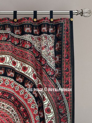 Multicolored Elephants Medallion Tapestry Curtain Panel Pair Mandala Boho Decor