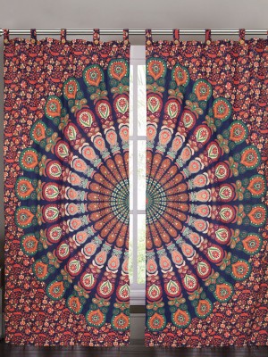 Colorful Peacock Mandala Tapestry Curtain Two Panel Pair Window Treatment