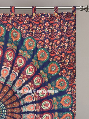 Colorful Peacock Mandala Tapestry Curtain Two Panel Pair Window Treatment