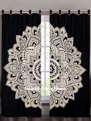 Black Lotus Mandala Tapestry Curtain Panel Pair Window Treatment Boho Decor