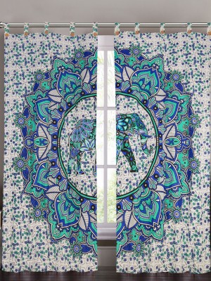 White Multi Asian Elephant Mandala Tapestry Curtain Panel Pair Boho Window Treatment