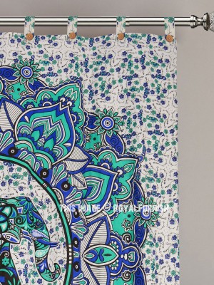 White Multi Asian Elephant Mandala Tapestry Curtain Panel Pair Boho Window Treatment