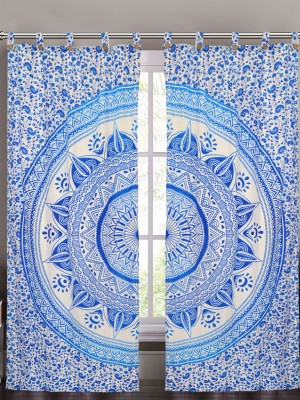 White Multi Sun Ombre Mandala Tapestry Curtain Panel Pair Boho Window Treatment