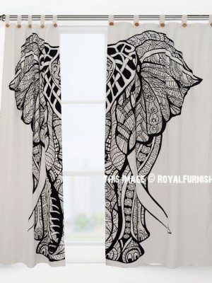 Royal Indian Elephant Tapestry Curtain Panel Pair Boho Window Treatment