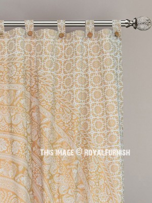 Sparkly Gold & White Medallion Tapestry Curtain Panel Pair Mandala Boho Decor