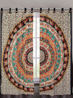 Colorful Boho Elephant Mandala Tapestry Curtain Panel Pair Window Treatment