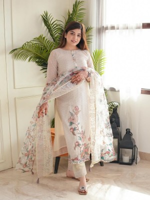 Avantika White Glow Straight Fit Cotton Kurti Pant Salwar Suit with Embroidery Dupatta
