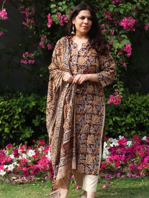 Aarushi Handblock Kalamkari Floral Print Cotton Kurti Pant Salwar Suit with Dupatta - (Set Of 3)