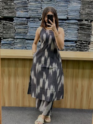 Blue & Grey Sleeveless Perfect Look For Summer Cotton Kurti Plazzo Co-ord Set